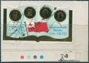 Tonga 1970 SG316 7s Rulers and FLAG with 1p.10 Airmail ovpt from SGO72 pen cance