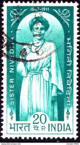 INDIA 1970 20p Deep Blueish Green, The 100th Anniversary of the Birth of Sist...