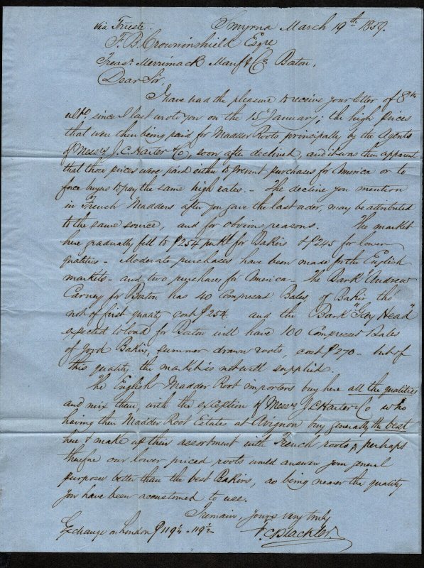 $US Sc#24 rare smuggled letter Smyrna via Trieste Boston drop 1859