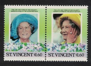 St. Vincent Queen Elizabeth the Queen Mother Pair 1985 MNH SG#916-917