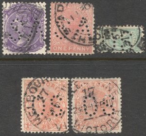 AUSTRALIA South Australia + Victoria Official stamps, S A, O S Perfins