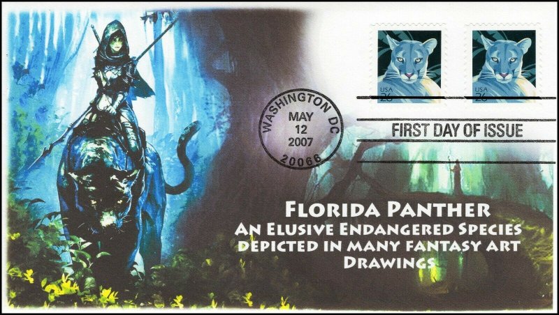 AO-4142,2007, Florida Panther, Booklet Stamp, Add-on Cachet, FDC, SC 4141,