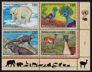 United Nations - Geneva 301a BR Block MNH Polar Bear, Pigeon, Iguana, Lama