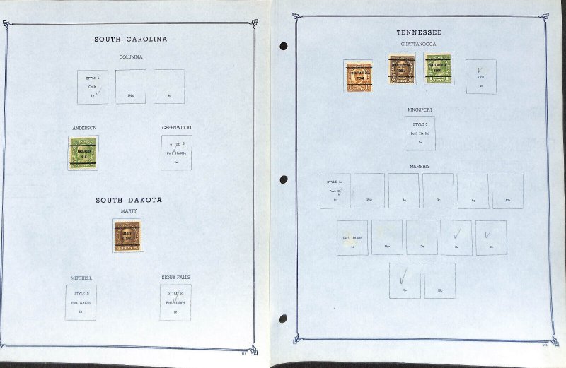 USA Precancel Stamp Collection on 11 Garden City Pg South Carolina Dakota Tenne.