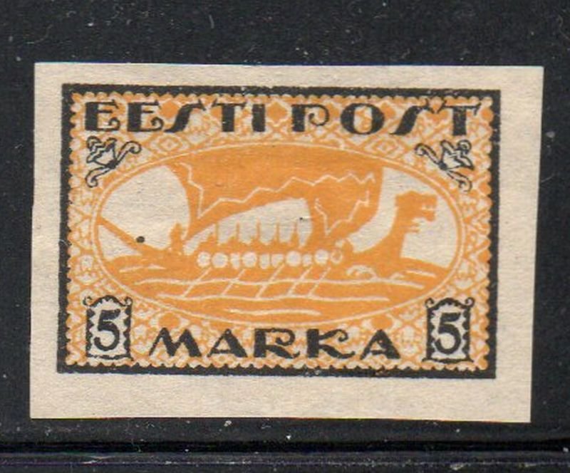 Estonia Sc 35 1919 5 m Viking ship stamp mint imperf