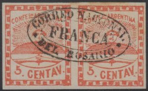 ARGENTINA 1858 CONFEDERATION Sc 1 & 1b PAIR Se-Tenant ROSARIO FORGED CANCEL  