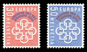 Switzerland #376-377 Cat$40, 1959 European Conference, set of two, never hinged