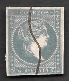 1855, Cuba # 1, Pale Blue Green, Used, Manuscript Cancel, NH, Imperf., 4 margins