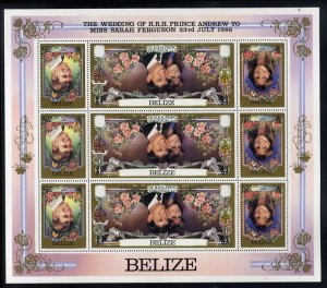 Belize #833var, 1985 Wedding souvenir sheet containing three horizontal strip...