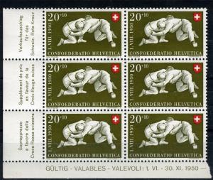 Switzerland, 1950 Pro Patria 20 Cts.  MNH corner inscription block of six