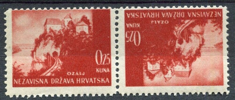 CROATIA; 1940s early WWII pictorial issue fine MINT MNH TETE-BECHE Pair, 0.25k