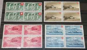 Switzerland railway 1947 MNH set blocks of 4