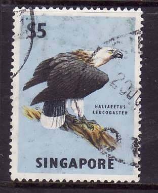 Singapore-Sc#69-used $5 pale blue & black-Birds-Sea Eagle-1963-