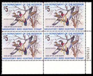 U.S. RW41 1974 Federal Duck Stamp Plate Block MNH/OG Lower Right Position #