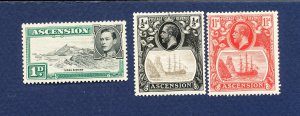 ASCENSION - Scott 10 & 12  unused hinged & Scott 41D MNH - 1924-1949