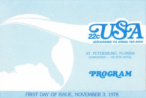 USPS 1st Day Ceremony Program #UC51 USA Aerogramme FLOREX 1978