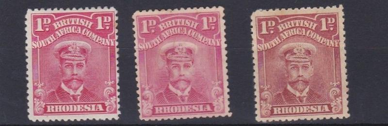 RHODESIA  1913   S G 190 - 192  3 X 1D VALUES  UNUSED  