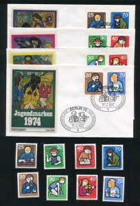 Germany, Berlin International Youth Work Stamp Sets & First Day Covers MNH 1974