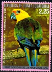 Bird, Parrot, Guinea Ecuatorial stamp used