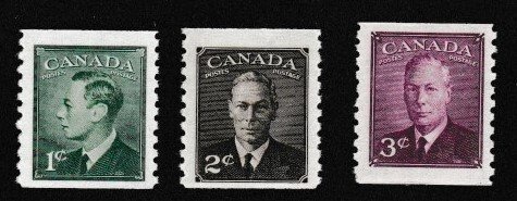 Canada # 297-299, King George VI Coil Stamps, Mint LH, 1/3 Cat.