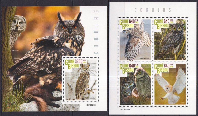 Gs1005 2019 Guinea-Bissau Owls Birds Of Prey Fauna #10432-35+Bl1794 Mnh
