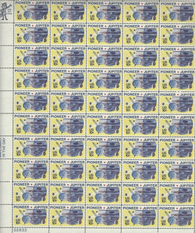 US Scott #1556 MNH OG VF Pioneer-Jupiter Sheet of 50 Stamps