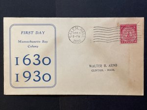 1930 Sc# 682 Massachusetts Bay Colony  FDC Salem, MA 1st Arno Cachet First Day