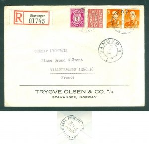 Norway. 1964 Cover Commercial Bank. Reg: Stavanger 01745. Multi Franking. France