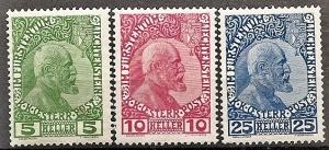 LIECHTENSTEIN    1-3 MINT OG 1912 PRINCE JOHANN II CV $175.