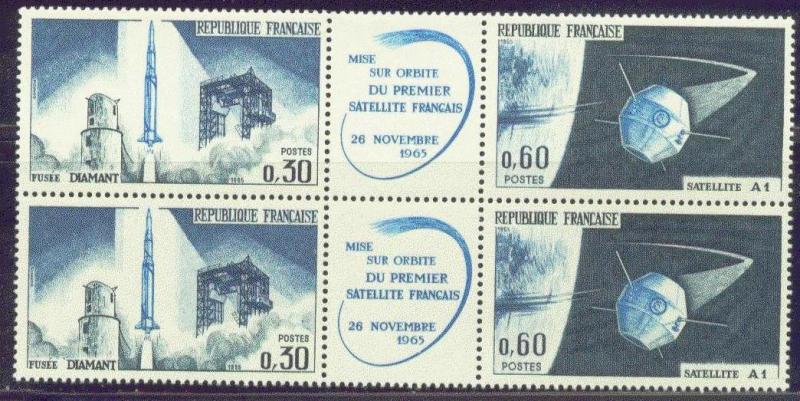 FRANCE 1138a MNH 1965 FRENCH SATELLITE A-1 ISSUE BLOCK
