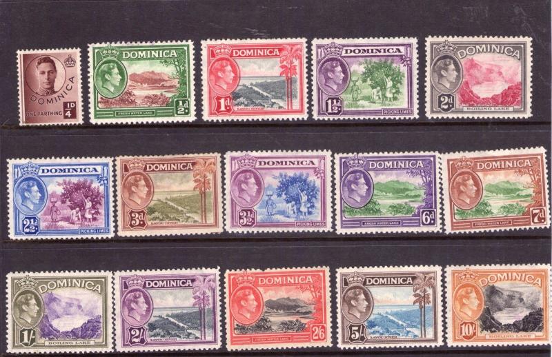 Domica George VI, 38 set, multiple, multi-colour SG99/08,  L/ hinged  Cat. £90