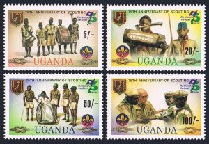 Uganda 351-354,355,MNH.Michel 338-341,Bl.36. Scouting Year 1982.Baden-Powell,