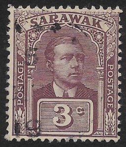 SARAWAK SG52 1918 3c BROWN-PURPLE USED