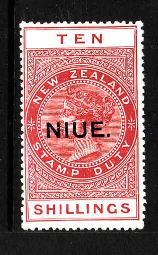 Niue-Sc#33-unused hinged 10sh red brown-New Zealand postal-fiscal