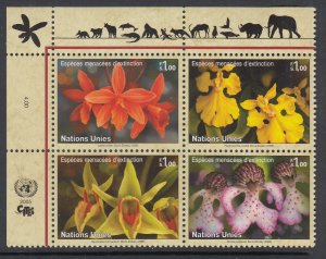 UN Geneva 439a Orchids Inscription Plate Block MNH VF