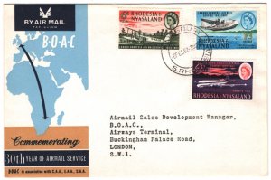 RHODESIA & NYASALAND BOAC FLIGHT Cover 1st Flight Anniv Salisbury GB 1962 MA1603