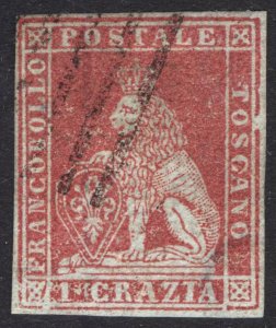 Italy Tuscany 1851 1 Cr Carmine Scott 4 VFU Cat $145