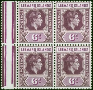 Leeward Is 1947 6d Purple & Deep Magenta SG109b V.F MNH Interpane Block of 4