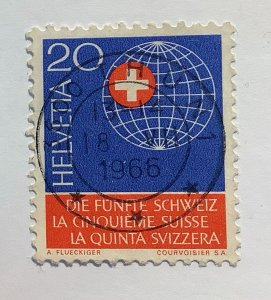 Switzerland 1966 Scott 476 used - 20c,  Swiss abroad, the 5th Switzerland