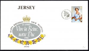 Jersey Sc# 389 FDC 1986 4.21 Queen Elizabeth II 60th