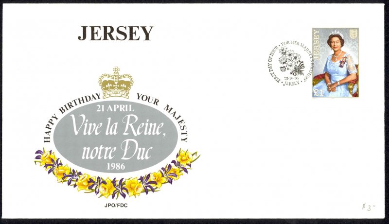 Jersey Sc# 389 FDC 1986 4.21 Queen Elizabeth II 60th