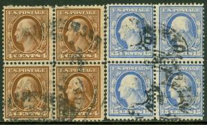 EDW1949SELL : USA 1908-9 Scott #334, 340 Blocks of 4. Used. Catalog $73.00.