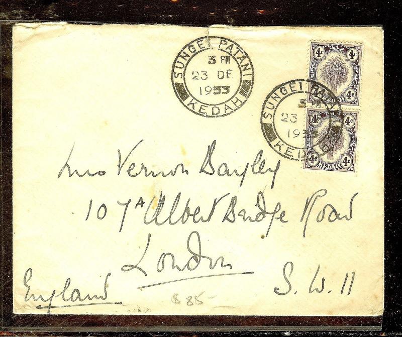 MALAYA KEDAH (P1012B) 1935 4CX2 1933 COVER TO LONDON