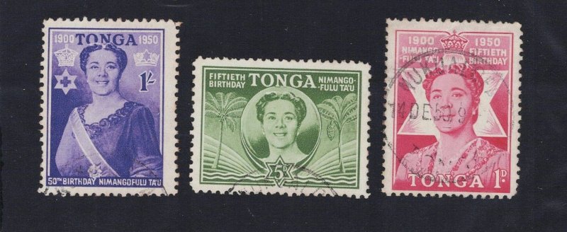 TONGA Sc# 91 - 93 USED F Set of 3 Queen Salote 50th Birthday