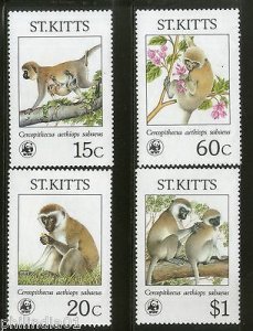 St. Kitts 1986 WWF Green Monkey Sc 189-92 Wildlife Animal Mammal Fauna MNH # 043