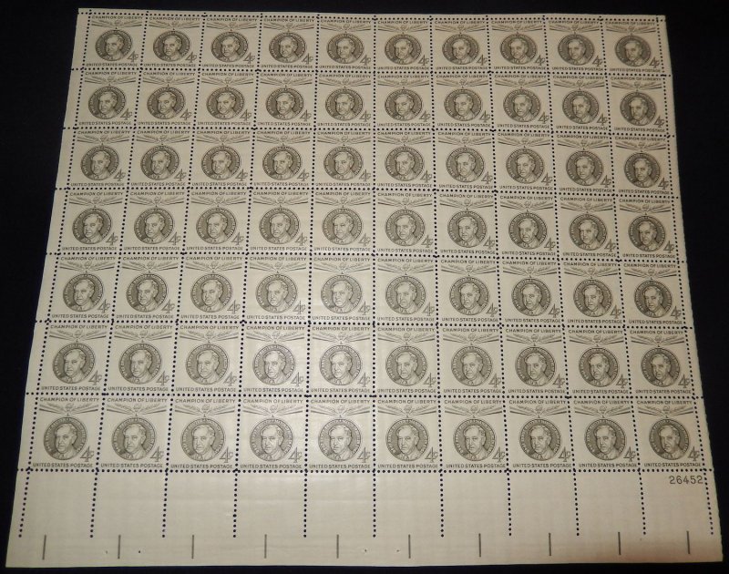 US #1136 4c Ernst Reuter, Full Sheet, F/VF OG NH or better, post office fresh...