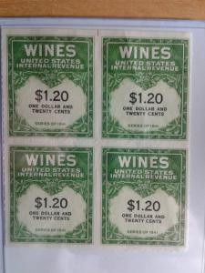 SCOTT # RE 146 MINT NEVER HINGED BLOCK OF 4 GEMS NGAI TWO LINES WINE STAMPS