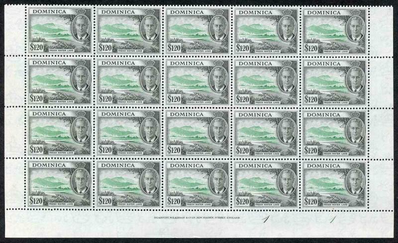 Dominica SG133/a 1.20 Block of 20 R8/4 with C of CA in watermark omitted RARE