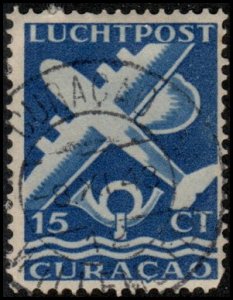 Curacao  C34 - Used - 15c Plane / Post Horn (1947)