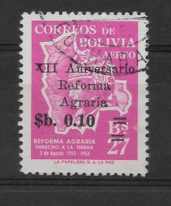 BOLIVIA 1966 Agrarian Reform Xii Aniversary Map Overprinted Scott c261 Used